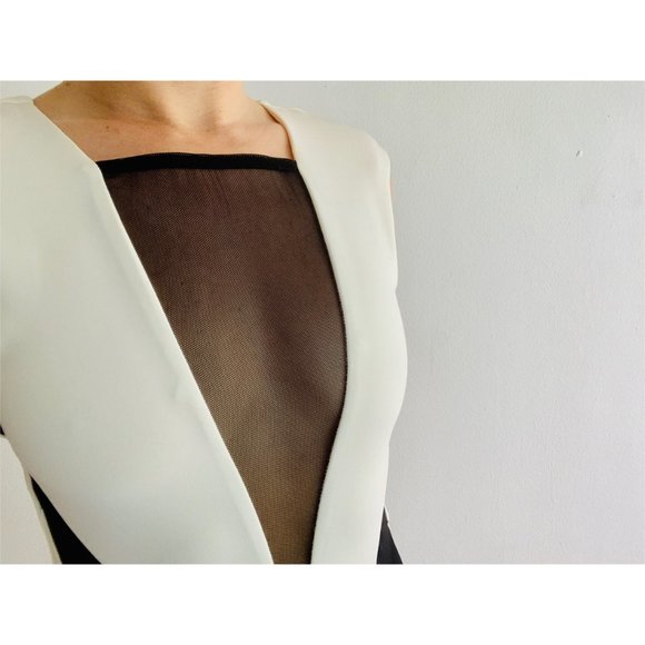 Black and White Bodycon Dress with Shoulder pads - Picture 2 of 9